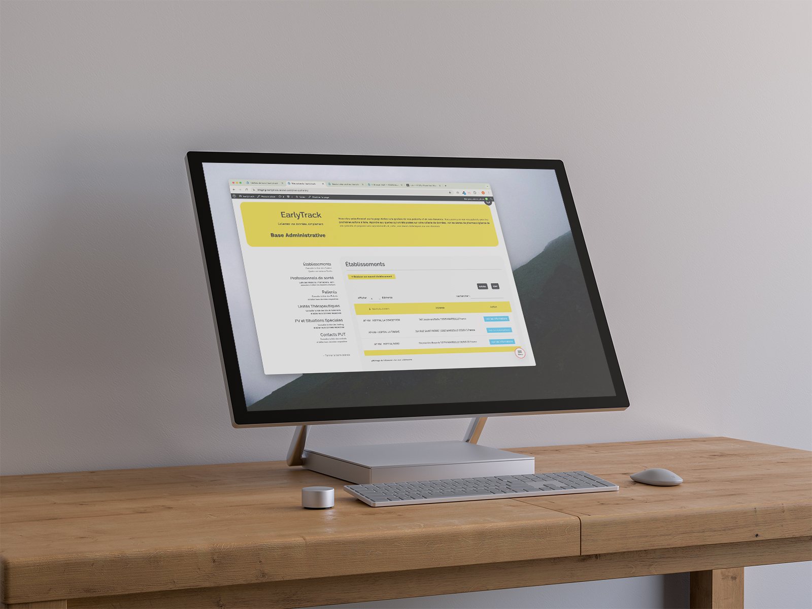 Aperçu de la plateforme EarlyTrack sur un écran de bureau